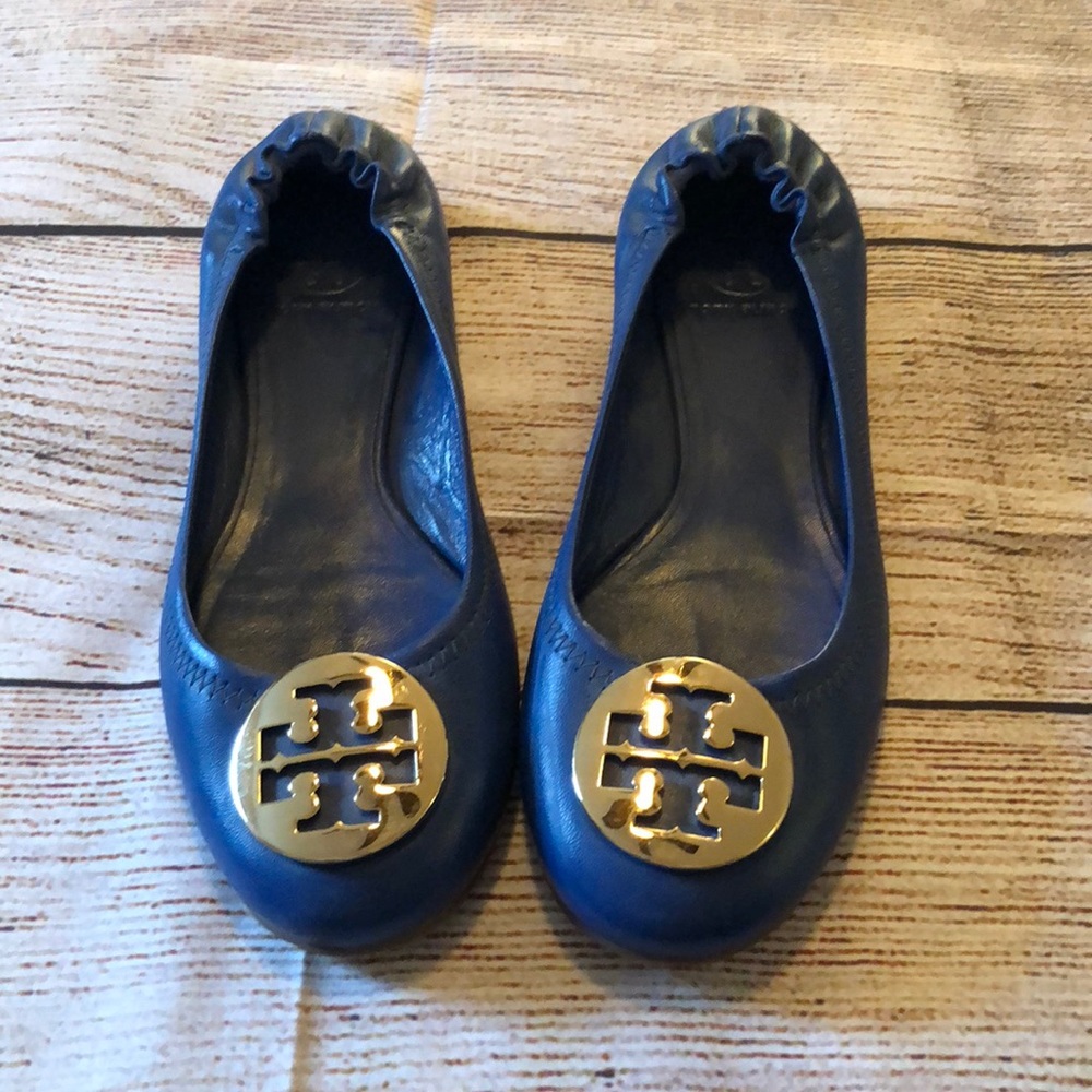 GUC Tory Burch Blue Flats with Gold Logo